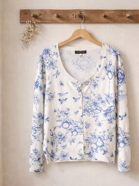 Joseph White Cardigan with Blue Floral Print